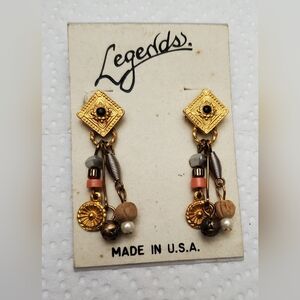 Legends Earthy Beaded Dangle Pierced Earrings**New Old Stock**Made In USA